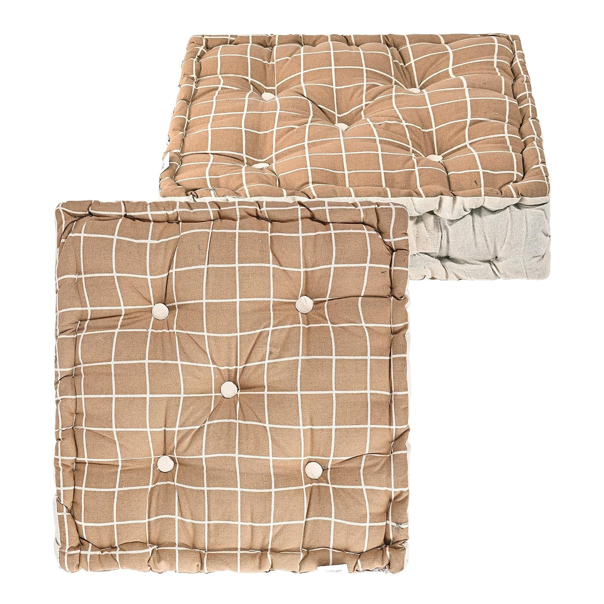 Soft & Comfortable Cotton Chair Cushion Pillow For Sitting, Check Print - Brown | Pillow For Office Work & Posture Support | Sitting Cushion & Back Rest For Chair, Pain Relief - Pack Of 2