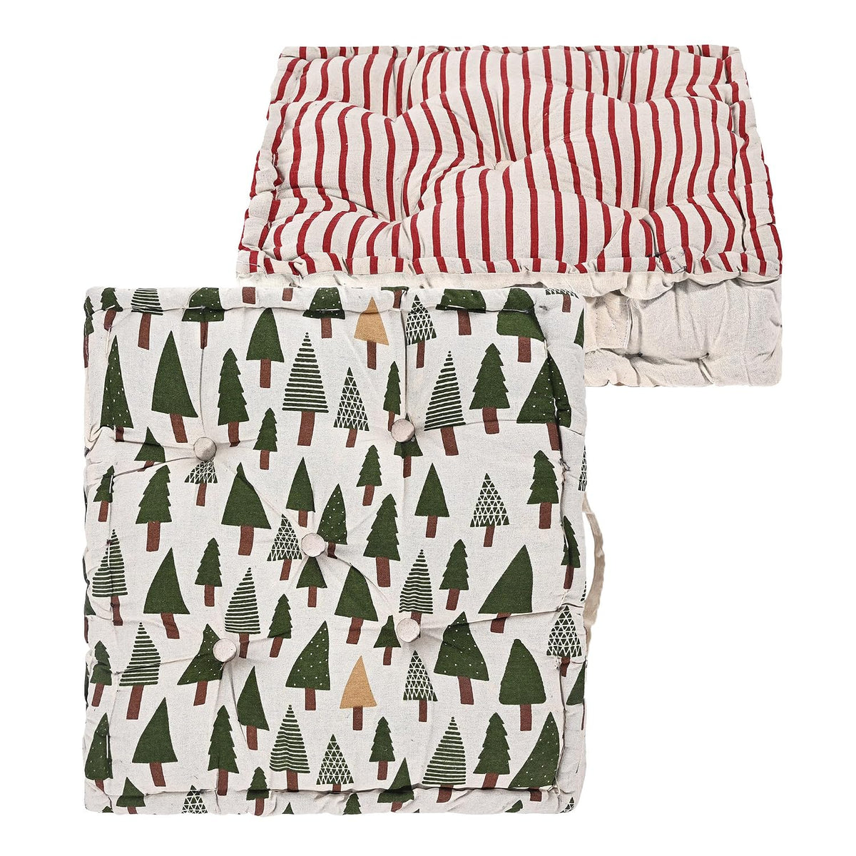 Soft Cotton Chair Cushions For Sitting, Button Pillow, Printed - Maroon & Green | Pillow For Office Work & Posture Support | Sitting Cushion & Back Rest For Chair | Pain Relief - Pack Of 2