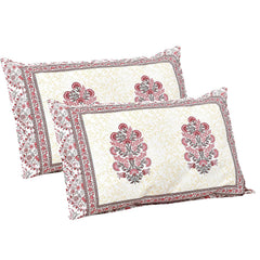 Jaipuri Cotton Bedsheet For King Size With 2 Pillow Covers | 90 X 108 Inches, Cream & Red | Ultra-Soft & Skin-Safe | Breathable Summer Comfort