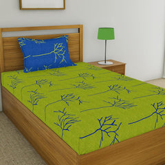 Single Bedsheet With 1 Pillow Cover - 55 X 88 Inches, Green & Blue | Soft & Comfortable Sleep Experience | Machine Wash In Cold Water