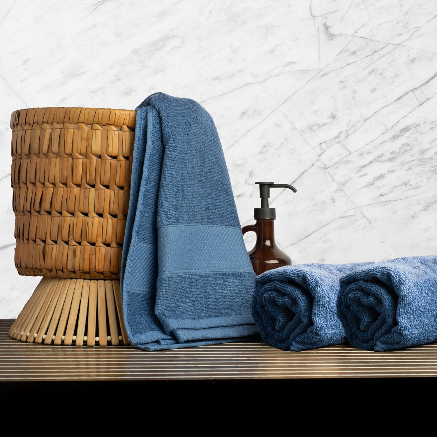 Himeya 100% Bamboo Cotton Bath Towels 1350 Gsm | Bath Towel For Men & Women - Nautical Blue (3 Piece)