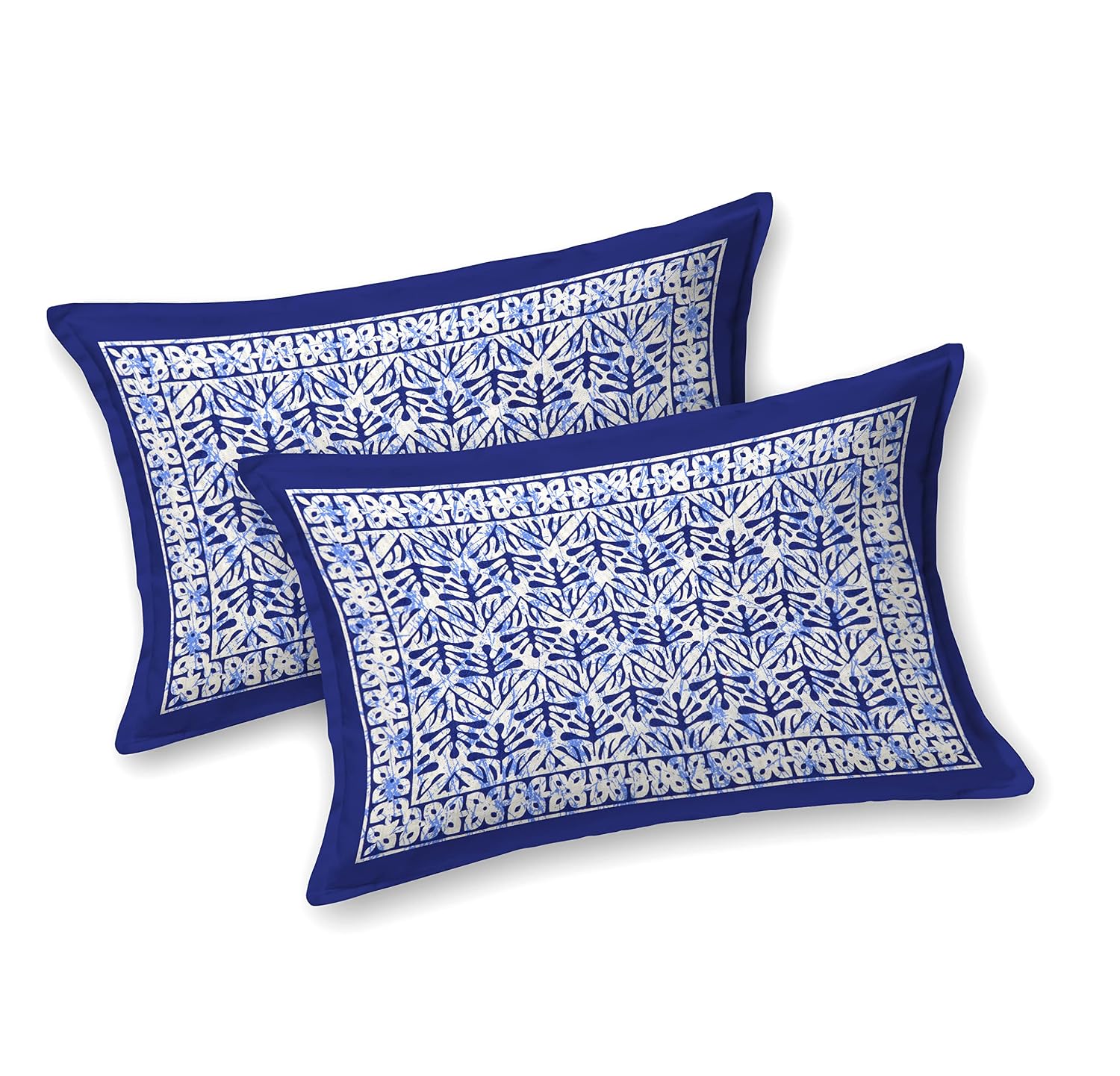Handloom Printed Double Bedsheet For Queen Size With 2 Matching Pillow Cover | Size 90 X 100 Inches, Blue & White - Cotton Bedsheets For Double Bed | Soft & Smooth