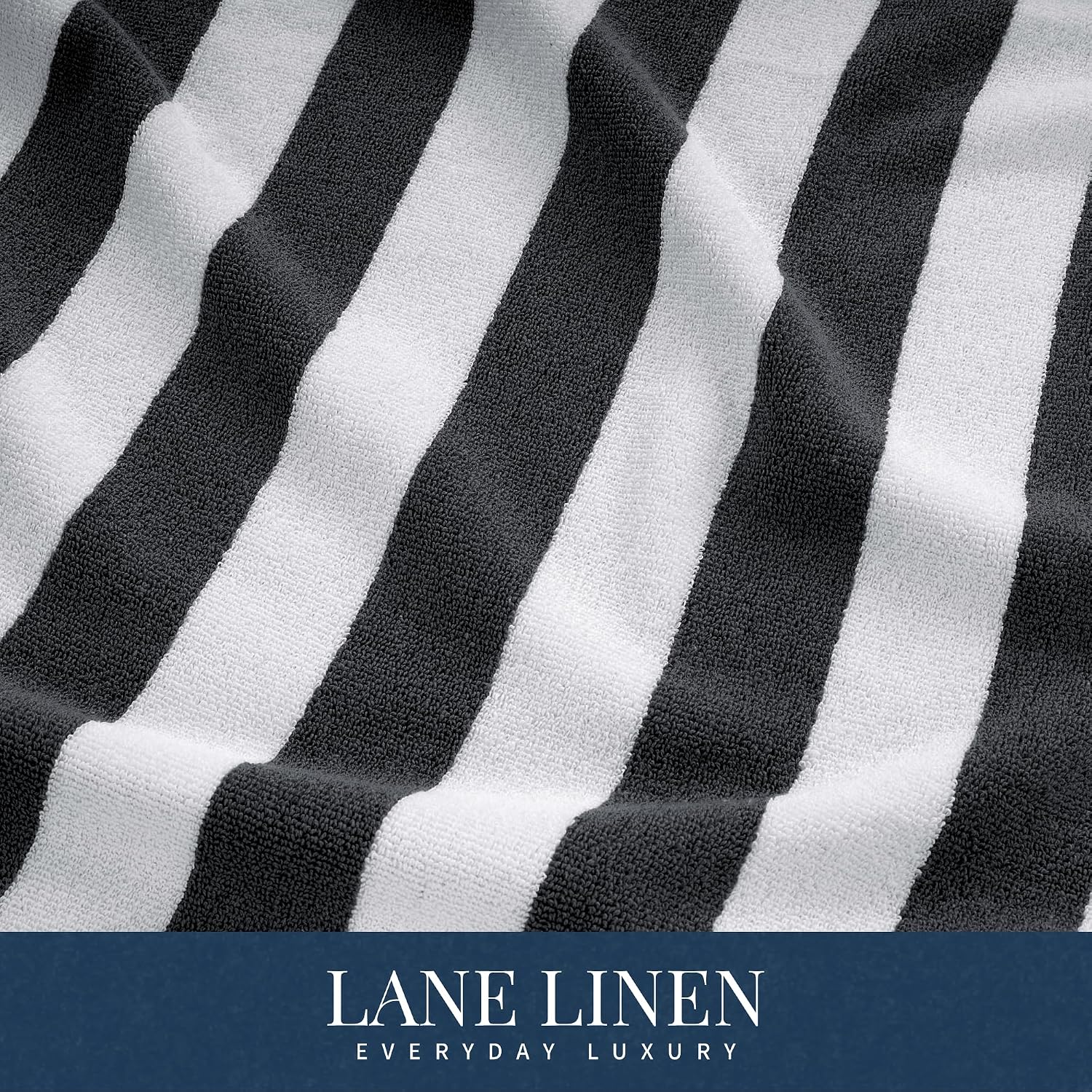 Lane Linen 100% Cotton Large Bath Towels 1000 Gsm | Cabana Stripe Bathroom Towels | Highly Absorbent, Soft & Quick Dry Towels - Grey (Pack Of 2)