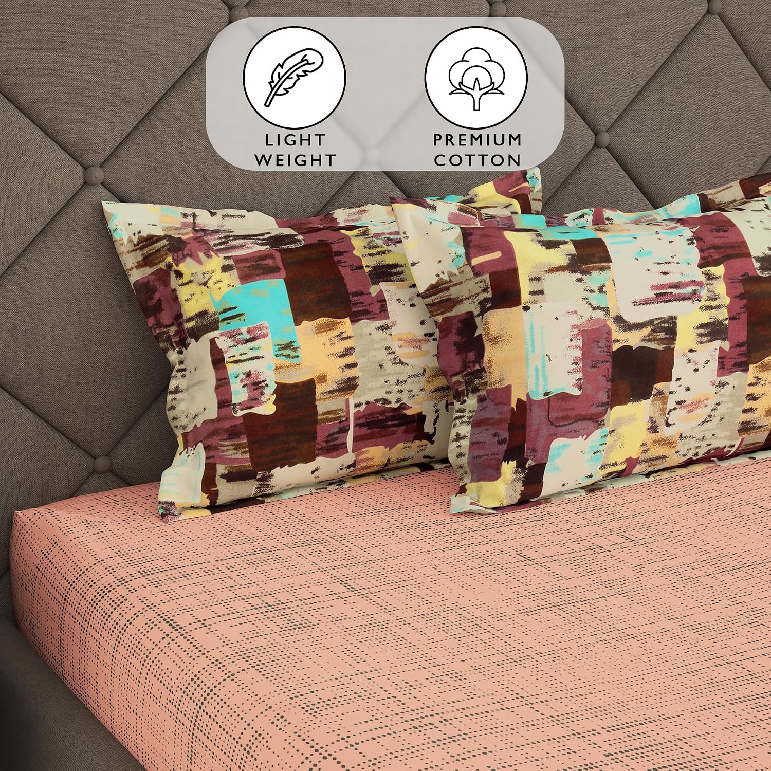 Bedsheets For Double Bed With 2 Pillow Covers - 88 X 100 Inches, Peach | Ideal For Home Decor, Guest Home, Hotel