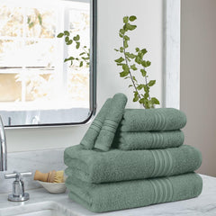Boutiquo 100% Cotton 2 Bath, 2 Hand & 2 Face Towels 1800 Gsm | Eco-Friendly Towels For Men & Women Ultra Soft & Highly Absorbent - Jade (Set Of 6)