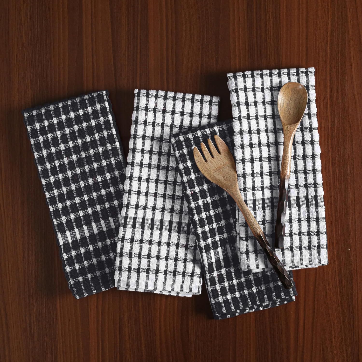 Texstyle Kitchen Cleaning Towel 400 Gsm | Soft & Absorbent Hand Towel For Kitchen Cleaning & Quick Drying Of Plates & Glasses (Black) - Set Of 4