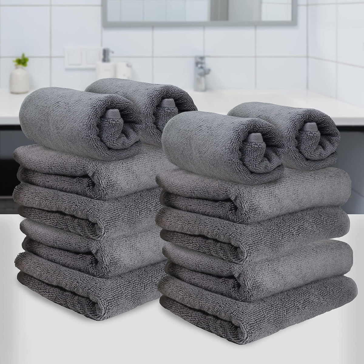 Heelium Bamboo Hand Towel 2400 Gsm | Ultra Absorbent & Anti-Bacterial | 3x Softer Than Cotton Towels (Grey) - Pack Of 12