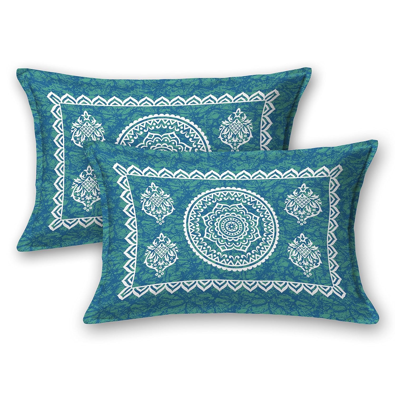 Printed Bedsheet For Double Bed King Size With 2 Pillow Covers - 106 X 106 Inches, Sea Green | Long Lasting & Soft 120 Thread Count Bedsheet | Traditional Jaipuri Printed Bedsheet