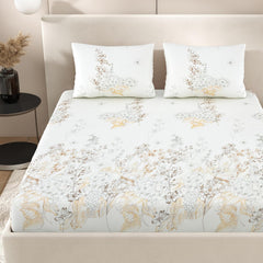 Super King Pure Cotton Bedsheet With 2 Pillow Covers | 108 × 108 Inches, Cream & Brown | Soft Breathable Floral Design Bedding | Comfortable Sleep All Year