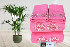 Comfigifts 100% Cotton 2 Bath & 2 Hand Towels 1400 Gsm | Soft, Absorbent, Lightweight Towels With Computerized Embroidery (Pink D1)