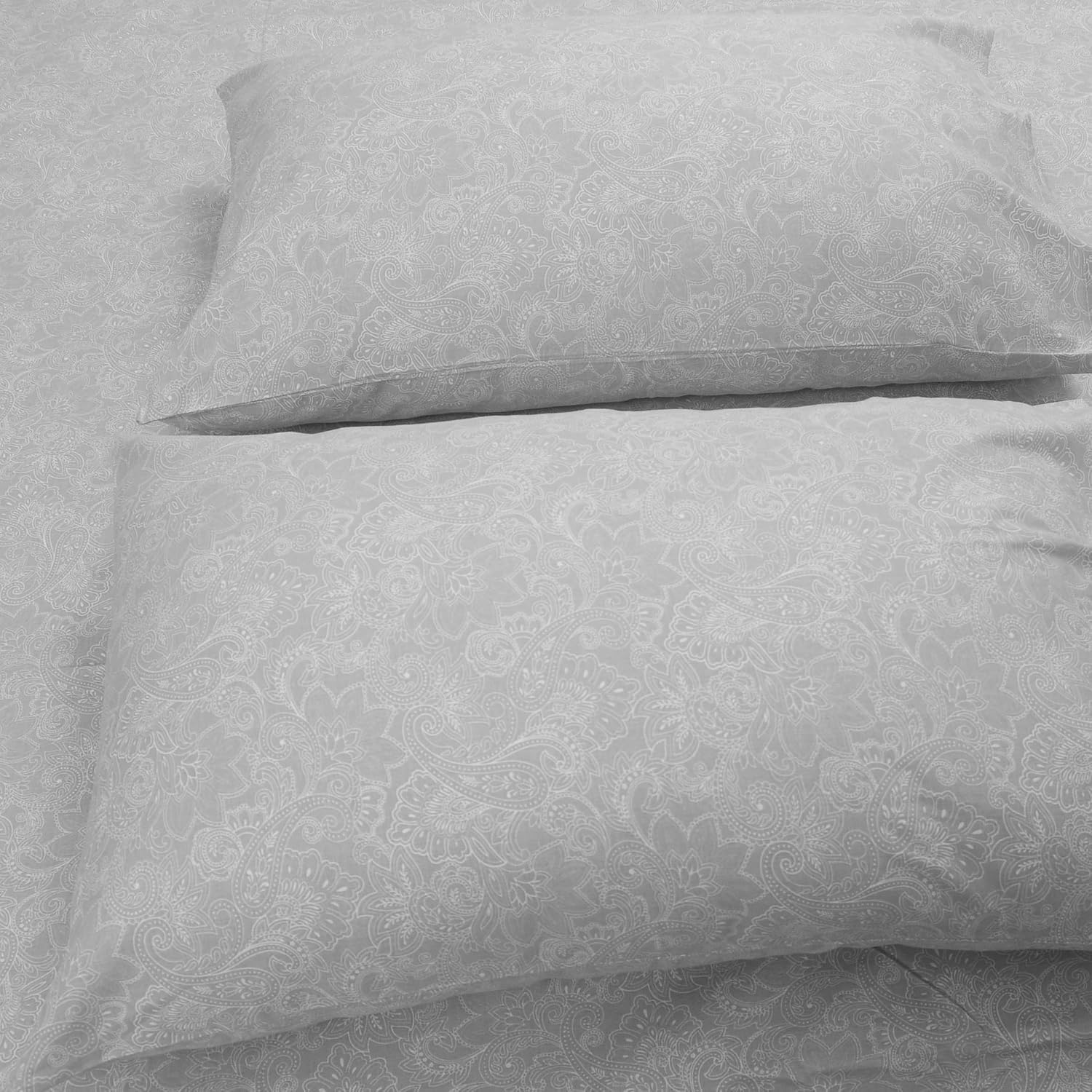 210 TC Cotton Bedsheet For King Size With 2 Pillow Covers - 108 X 108 Inches, Grey & White | Soft & Comfortable Sleep Experience
