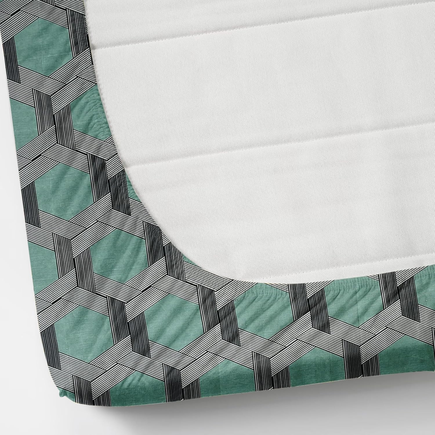 1 Double Bedsheet With 2 Pillow Covers Size 60 X 78 X 8 Inches, Green & Grey | Cotton Feel All Around Elastic Fitted - Queen Size Bedsheets, Super Soft