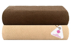 Casa Copenhagen Designed In Denmark Popcorn Super Soft 2 Pieces 100% Cotton Large Bath Towel 525 Gsm - Beige & Brown