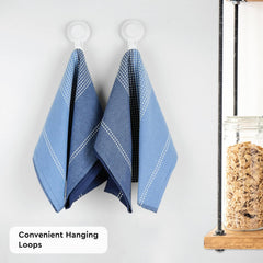 Encasa Xo Cotton Kitchen Towel 340 Gsm | Super Absorbent Tea Towels & Dish Cloths For Washing Up, Drying Dishes & Cleaning | Pack Of 4 (Blue)