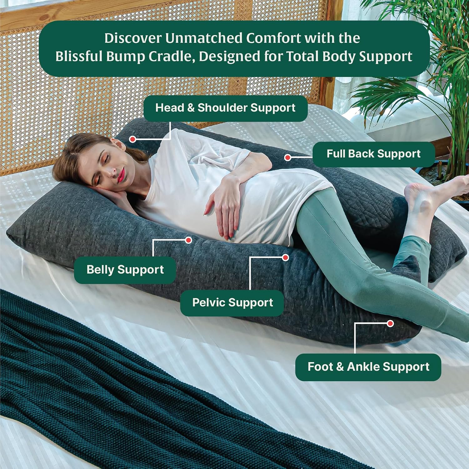 Full Body U Shaped Pregnancy Pillow For Pregnant Women, Belly Support Pillow, Grey | Maternity Pillow For Pregnancy Sleeping | Gift For Expectant Mother, Easy To Maintain, Washable Cover