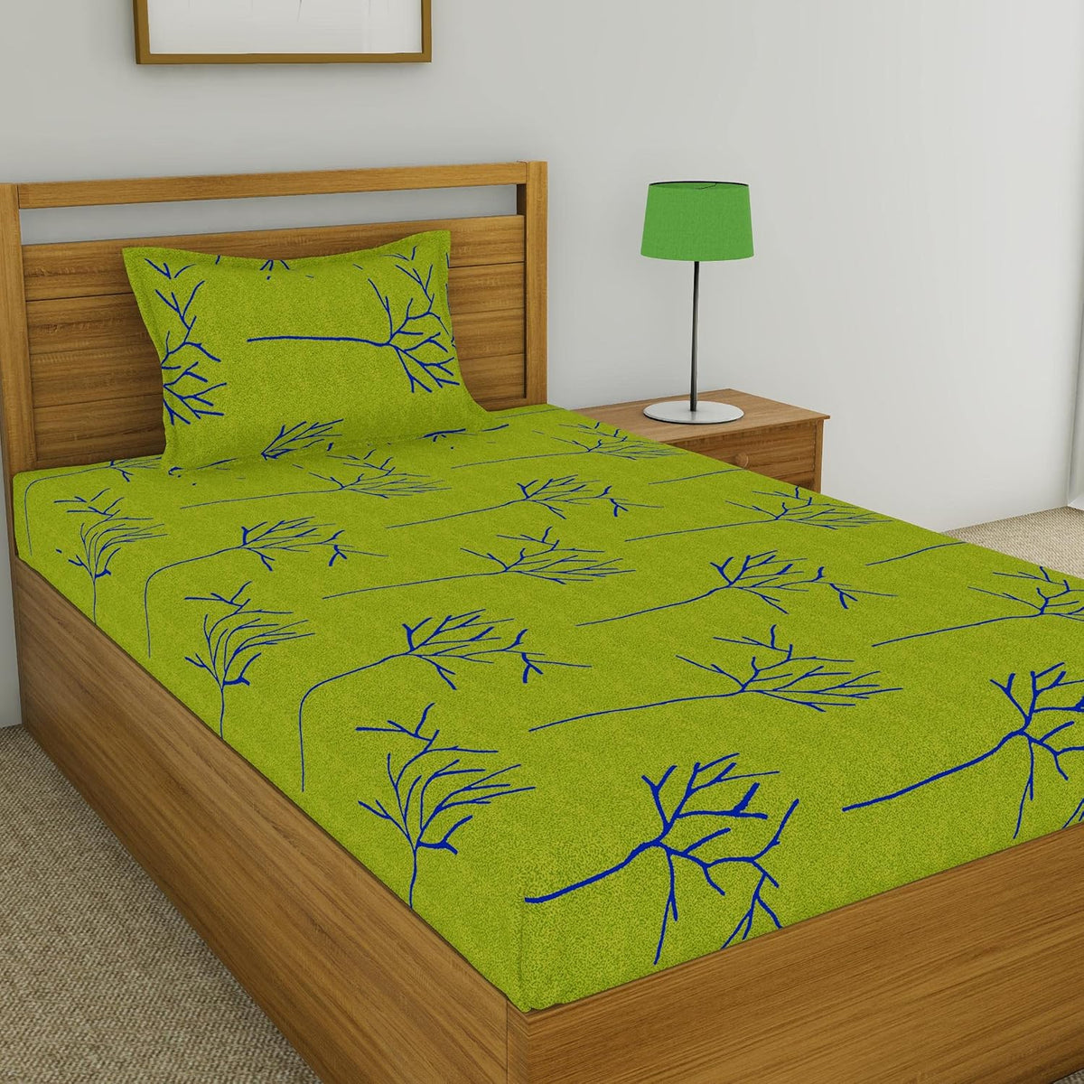 Single Bedsheet With 1 Pillow Cover - 55 X 88 Inches, Green | Soft & Comfortable Sleep Experience | Machine Wash In Cold Water