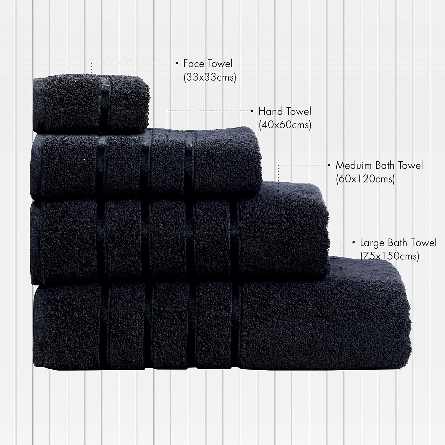 Spread Spain Roman Bath Towel 600gsm | Super Soft & Comfortable, Extra Absorbent Cotton Towels For Face, Body & Gym- Black (Set Of 4)