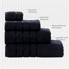 Spread Spain Roman Bath Towel 600gsm | Super Soft & Comfortable, Extra Absorbent Cotton Towels For Face, Body & Gym- Black (Set Of 4)