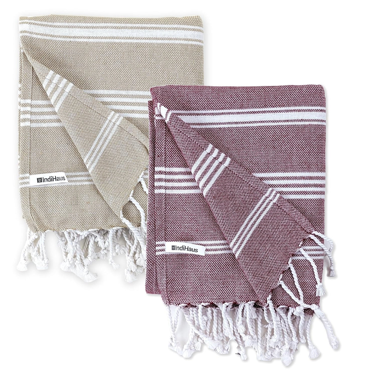 Indihaus Premium Large Cotton Bath Towels 380 Gsm | Soft, Absorbent & Comfortable Large Size Bath Towels | Set Of 2 (Serene Beige & Earthy Crimson)