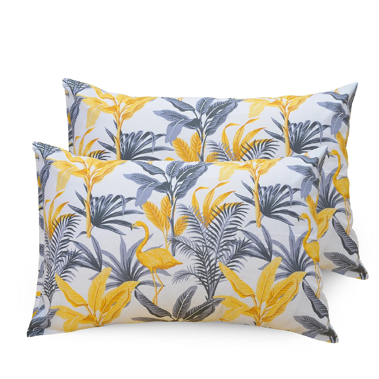 Single Bedsheets With 1 Pillow Cover - 55 X 88 Inches, Stripes & Flamingos Yellow & Grey | Soft & Breathable Fabric | Comfortable For Daily Use