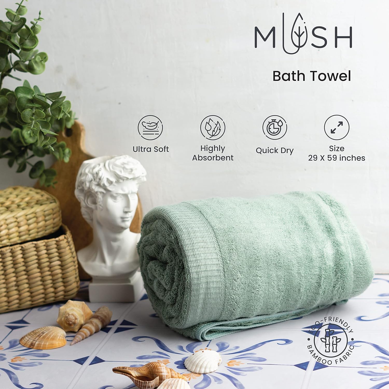 Mush 100% Bamboo 600 Gsm Bath Towel | Ultra Soft, Absorbent & Quick Dry Towel For Bath | Towel Set Of 2 | Couple Towel Set (Sky Blue & White)