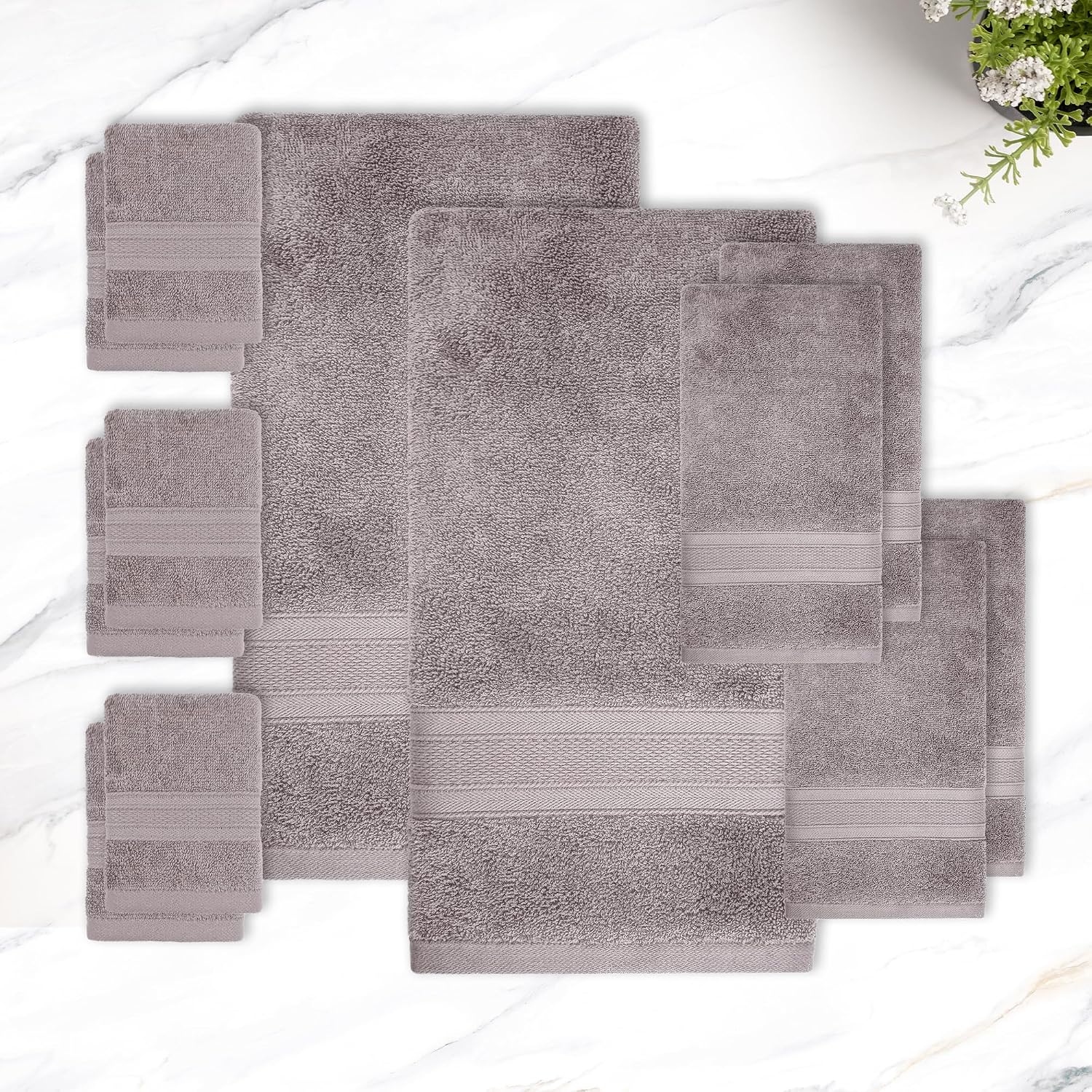 Trident Soft Comfort Air Rich Bath Towels 500 Gsm | 100% Cotton Towel, Super Soft, Highly Absorbent 12 Pieces - Charcoal