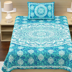 100% Cotton Single Bed Sheet With 1 Pillow Cover - 56 X 86 Inches, Blue & White | Super Soft Microfiber, Breathable Wrinkle, Fade Resistant