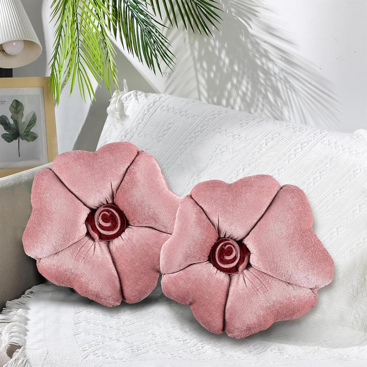 Rose Shape Pillow, Soft Cushion Pillow For Car & Room Decoration, Rose Pink - 13 Inches | Decorative Plushie Cushions For Sofa & Bed, Head Rest Pillow, Multipurpose Use - Pack Of 2