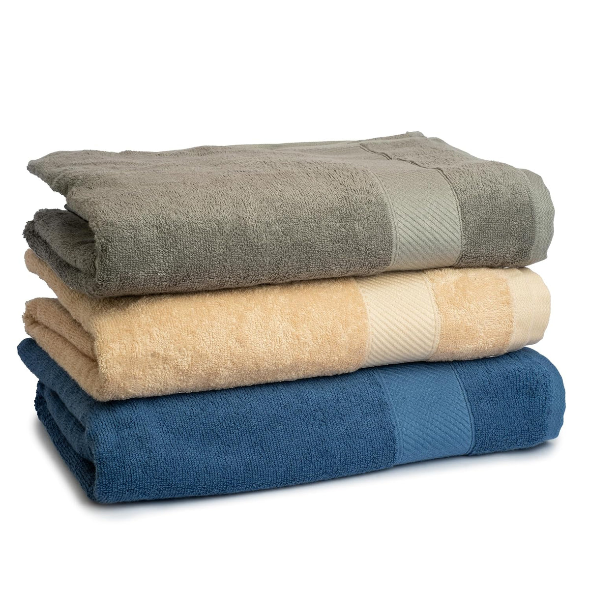 Himeya 100% Bamboo Cotton Bath Towels 1350 Gsm | Bath Towel For Men & Women - Sand Stone, Nautical Blue & Steel Grey (3 Piece)