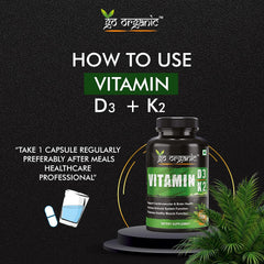 Go Organic Plant Based Organic | Vitamin D3 + K2 Capsules, Vitamin K2-7 To Support Bone & Heart Health In Men & Women | 120 Veg Capsules , 200gm 0.4lbs