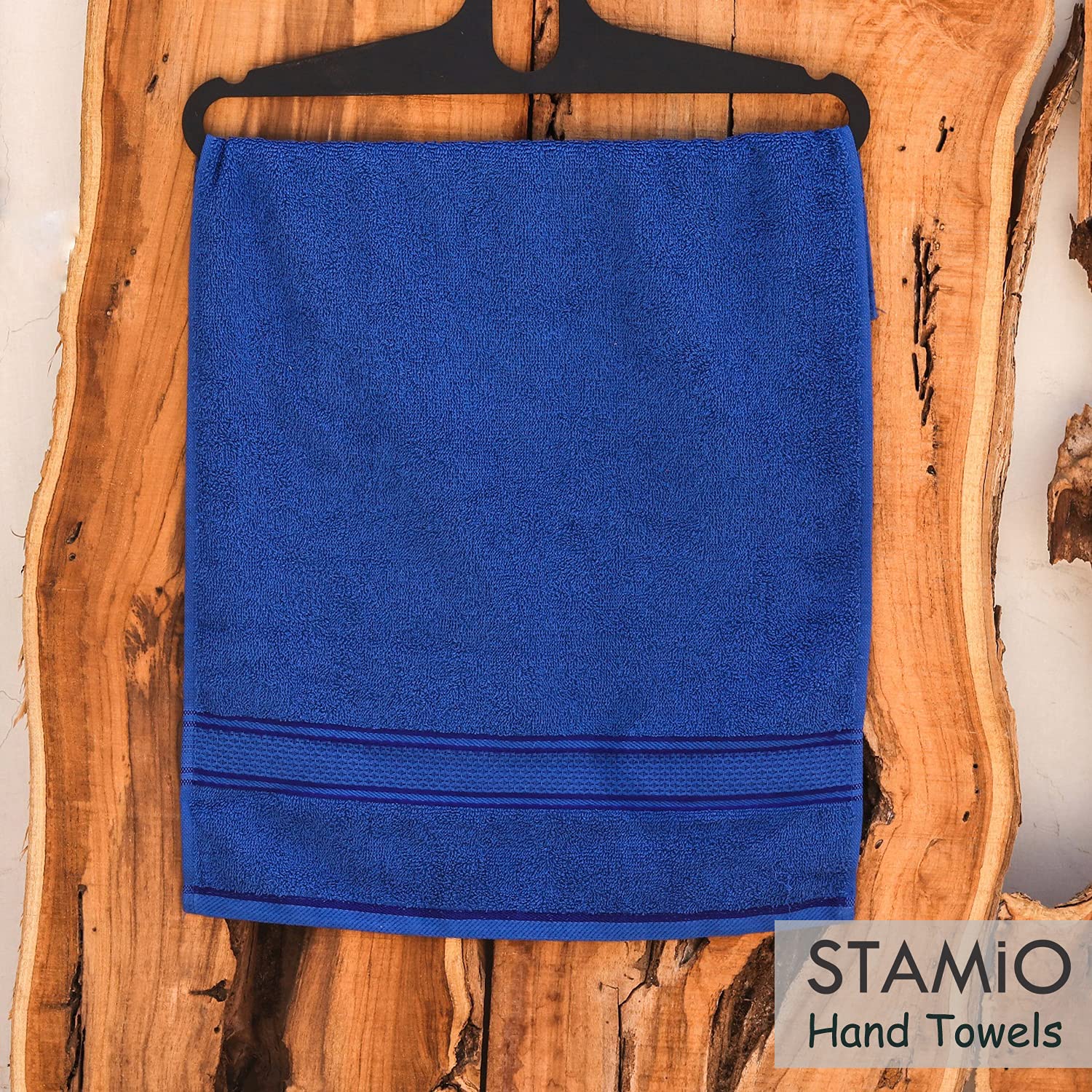 Stamio Cotton Hand Towel 800 Gsm | Soft, Absorbent, Quick Dry, Small Size Towels, Travel Friendly Towel (Navy Blue) - Set Of 4
