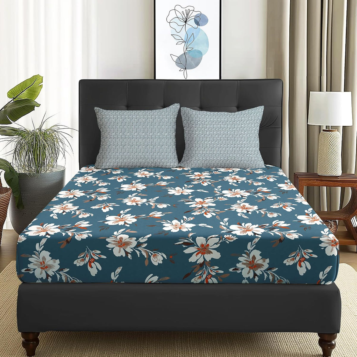 1 Piece Microfiber Bedsheet For Double Bed With 2 Pillow Covers - 88 X 98 Inches, Multicolor | Cotton Bedsheet, Breathable & Wrinkle Free