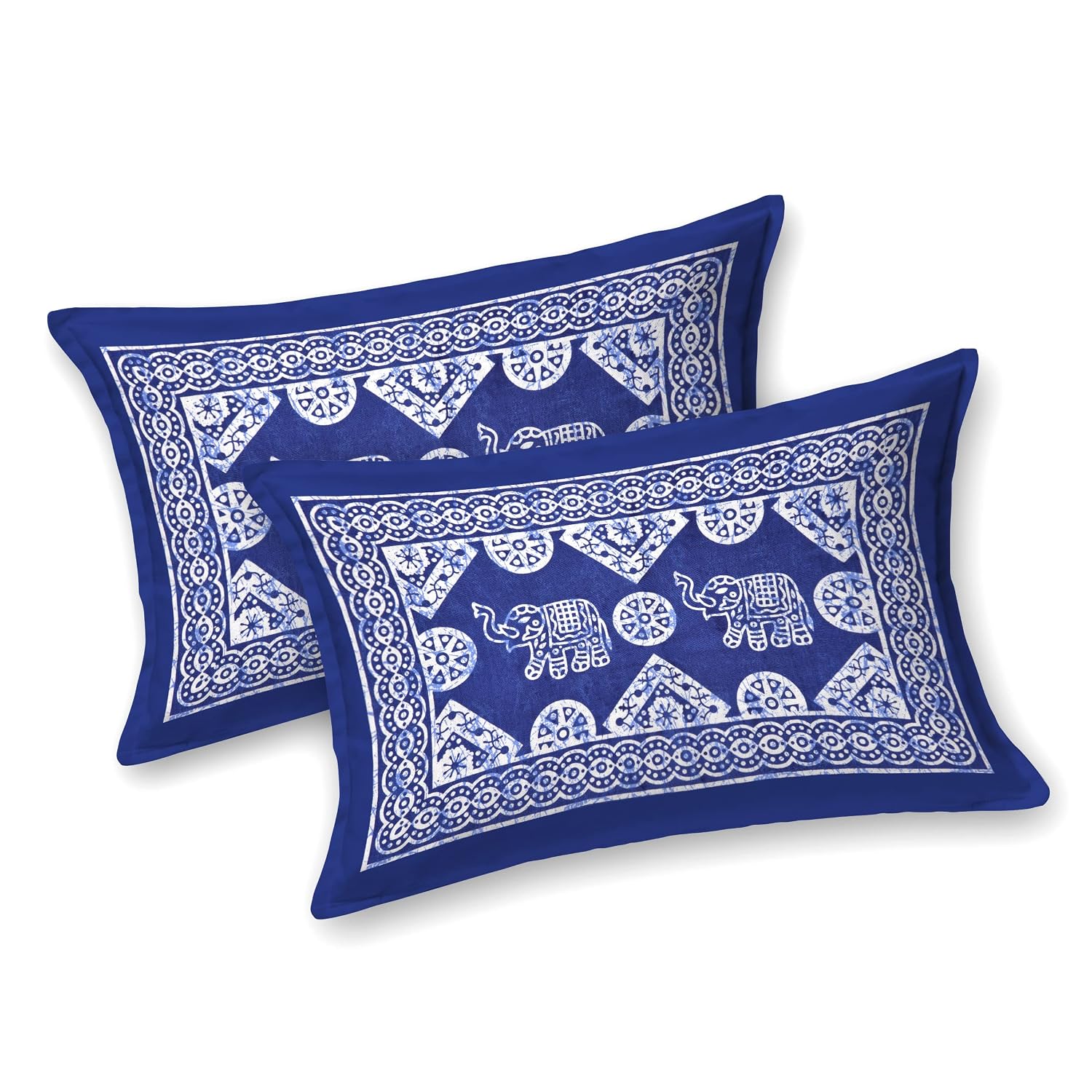 Handloom Printed Double Bedsheet For Queen Size With 2 Matching Pillow Cover | Size 90 X 100 Inches, Blue & White - Cotton Bedsheets For Double Bed | Soft & Smooth