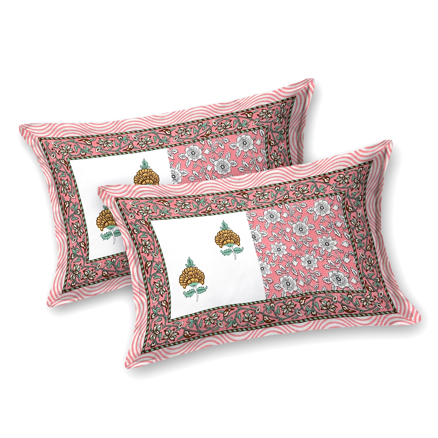 Jaipuri Cotton Bedsheet For King Size With 2 Pillow Covers | 90 X 108 Inches, Pink | Ultra-Soft & Skin-Safe | Breathable Summer Comfort