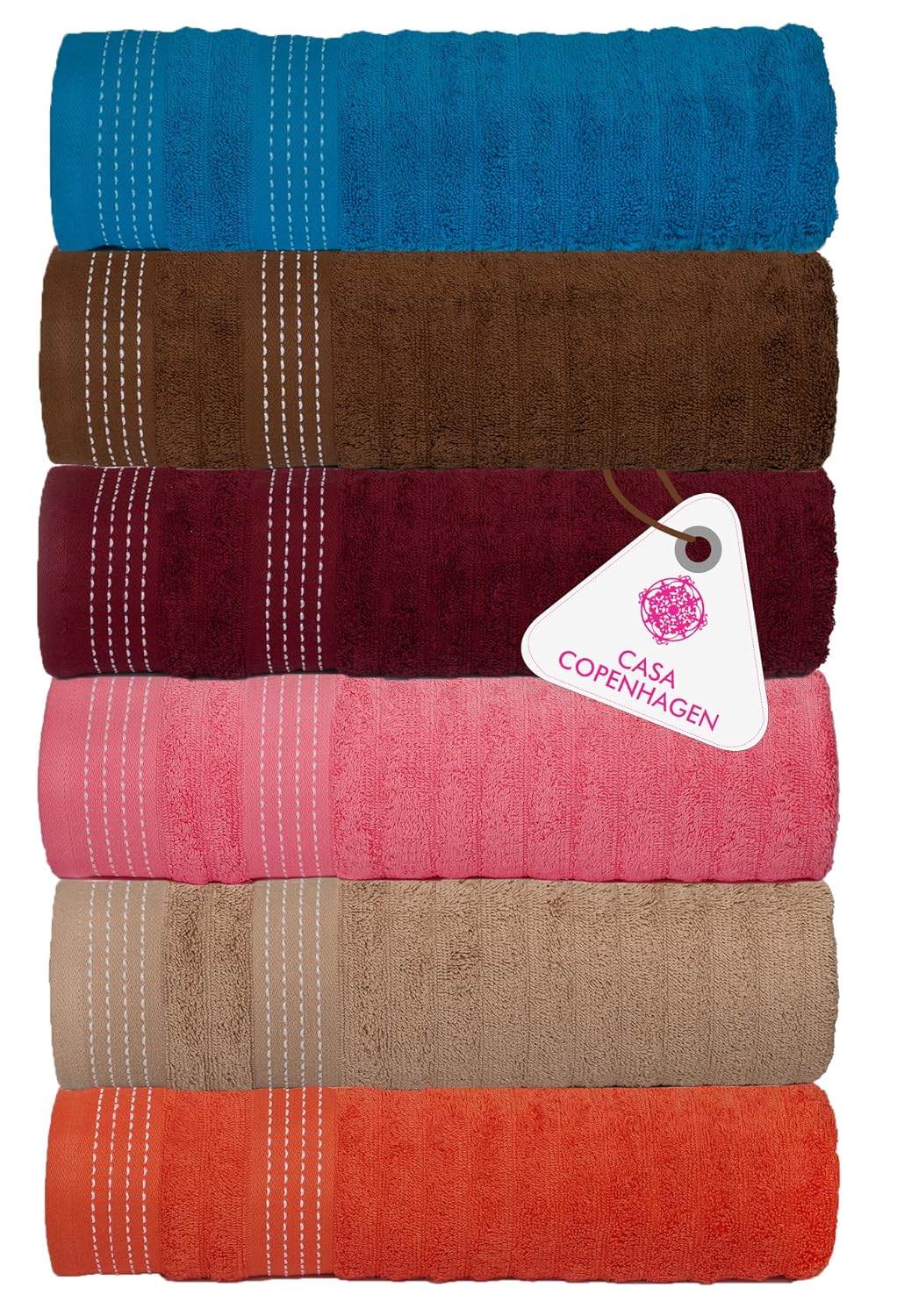 Casa Copenhagen Egyptian Cotton Elegance Hand Towel 740 Gsm (Multicolor)- Pack Of 6