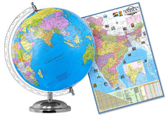 Educational Globe - 10 Inch Height Metal Base + India Political Map (70 X 100 Cm) - Home & Office Decor World Globe For Gifting & Learning