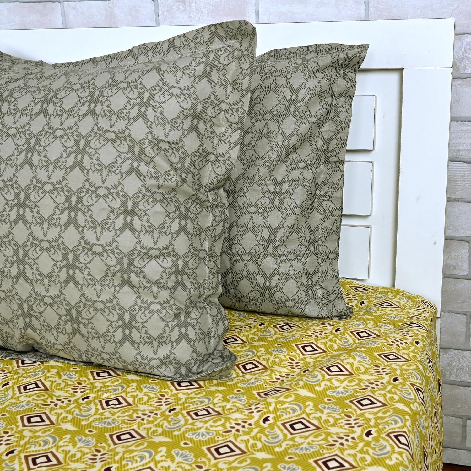 100% Pure Cotton Double Bedsheet For Queen With 2 Pillow Covers - 87 X 100 Inches, Mustard Green | Soft & Durable For Everyday Use & Bedroom - All Season Comfort