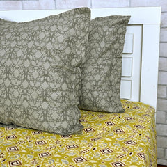 100% Pure Cotton Double Bedsheet For Queen With 2 Pillow Covers - 87 X 100 Inches, Mustard Green | Soft & Durable For Everyday Use & Bedroom - All Season Comfort