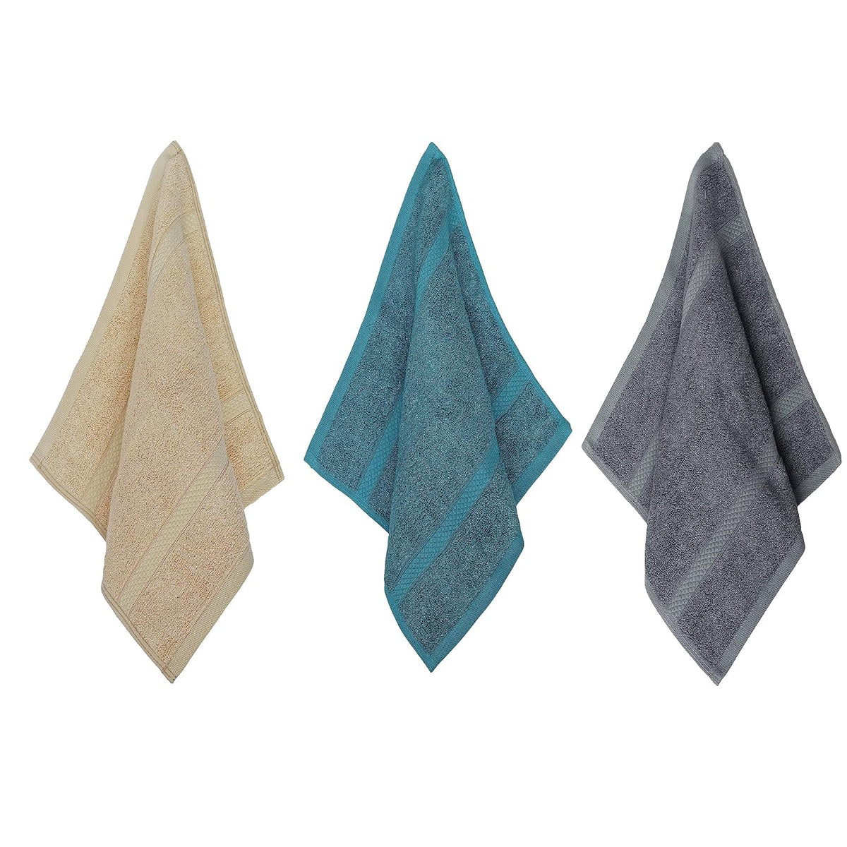 Velve 100% Bamboo Face Towel 600 Gsm | Ultra Soft, Absorbent & Quick Dry Towel For Facewash, Gym, Travel Towel - Beige, Teal, Grey (Set Of 3)
