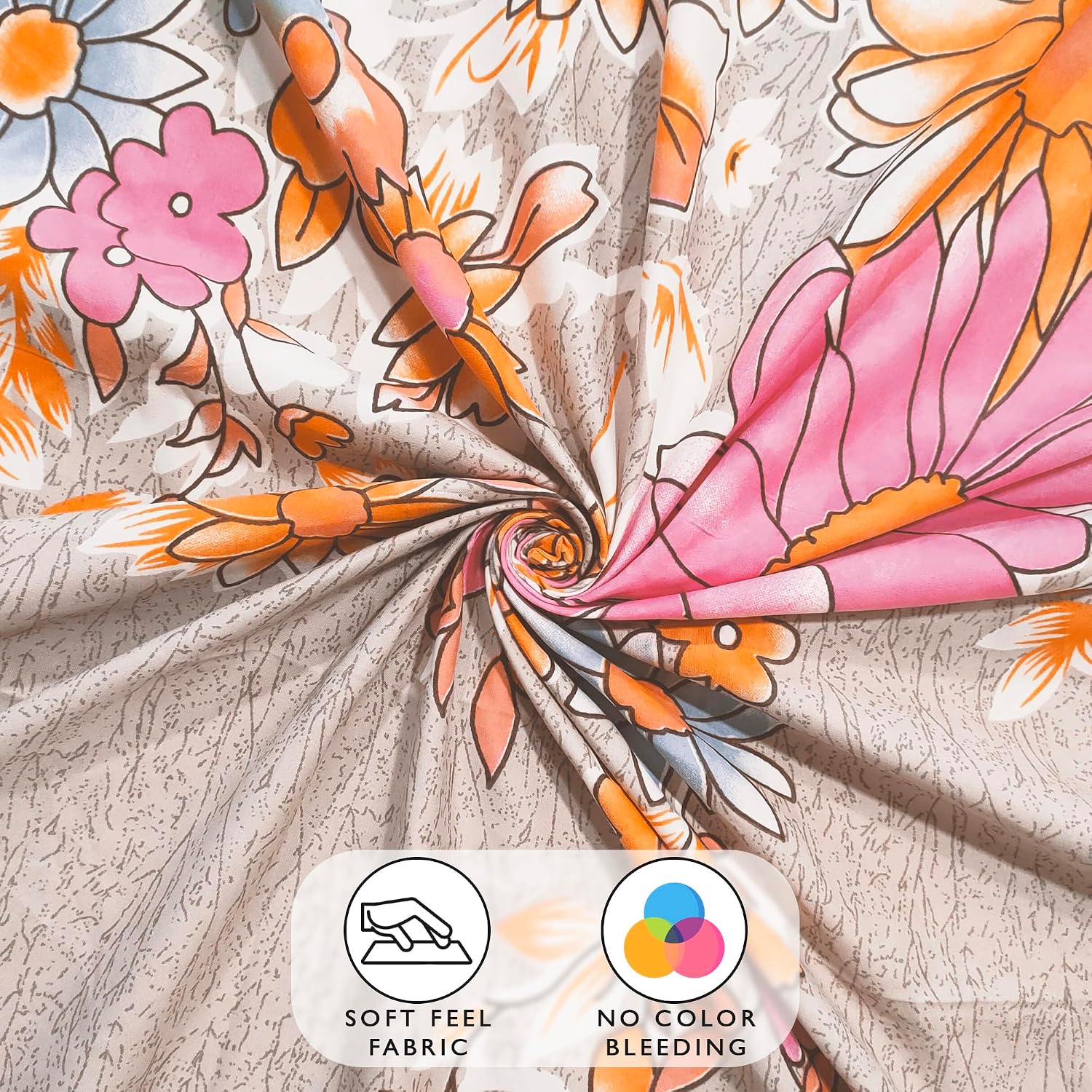 1 Piece Microfiber Bedsheet For Single Bed With 1 Pillow Cover - 57 X 88 Inches, Beige & Pink | Elegant Floral Design | Perfect For Everyday Use & Special Occasions