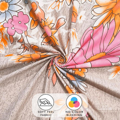 1 Piece Microfiber Bedsheet For Single Bed With 1 Pillow Cover - 57 X 88 Inches, Beige & Pink | Elegant Floral Design | Perfect For Everyday Use & Special Occasions