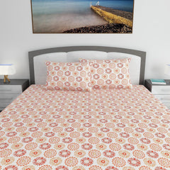 King Size Double Bedsheet With 2 Pillow Covers - 108 X 108 Inches, White & Red Orange | Soft & Durable For Everyday Use - All Season Comfort
