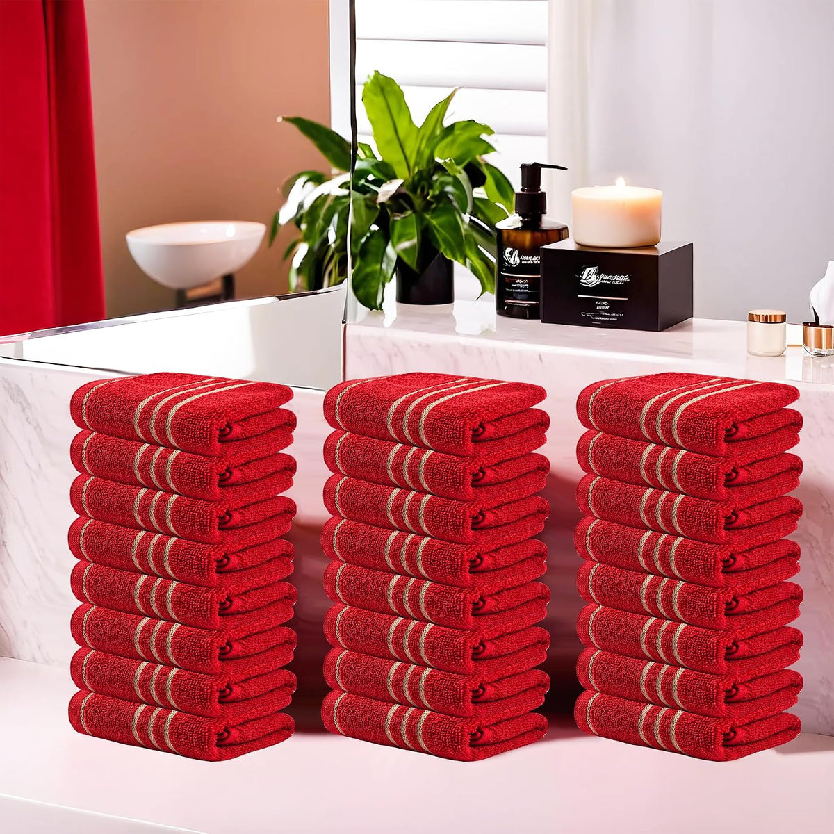Kuber Industries Cotton Face Towel 4800 Gsm | Workout Gym Napkins Hand Towel For Men & Woman Quick-Drying Napkins -Red (Pack Of 24)