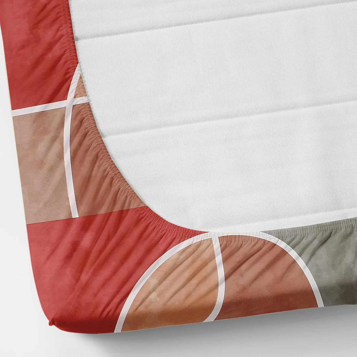 Elastic Fitted Printed King Size Double Bedsheet With 2 Pillow Cover | 72 X 78 X 6 Inches, Brown & Red | 100% Pure Super Soft Glace Cotton With 210 Thread Count