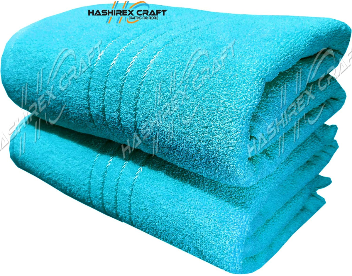 Hashirex Craft Men'S Pure Xxxl Cotton Bath Towel 1300 Gsm (Blue) - Pack Of 2