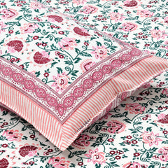 Jaipuri Bedsheet For Double Bed With 2 Pillow Covers - 90 X 108 Inches, Pink & White | Pure Cotton Bedsheet King Size Bed | Soft & Breathable Fabric