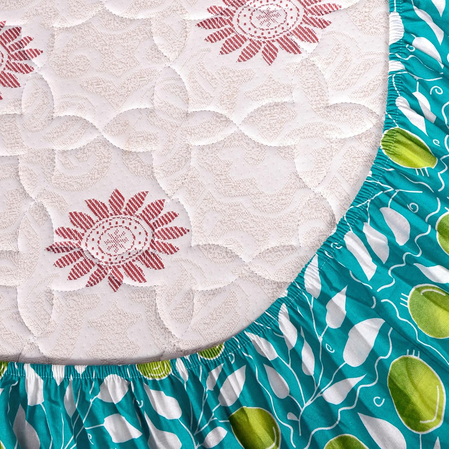 Printed King Size Double Bedsheet With 2 Pillow Cover For Bedroom | 78 X 72 Inches, Sea Green & White - All Around Elastic Fitted | Ideal For Everyday Use
