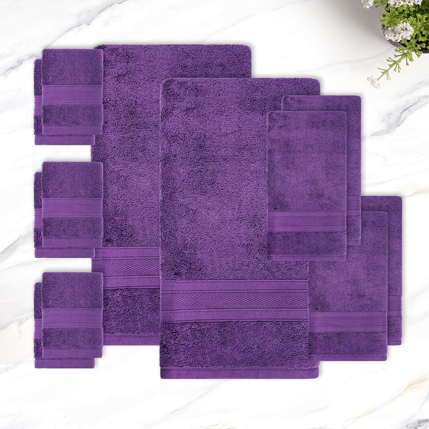 Trident Soft Comfort Air Rich Bath Towels 500 Gsm | 100% Cotton Towel, Super Soft, Highly Absorbent, 12 Pieces (Plum)