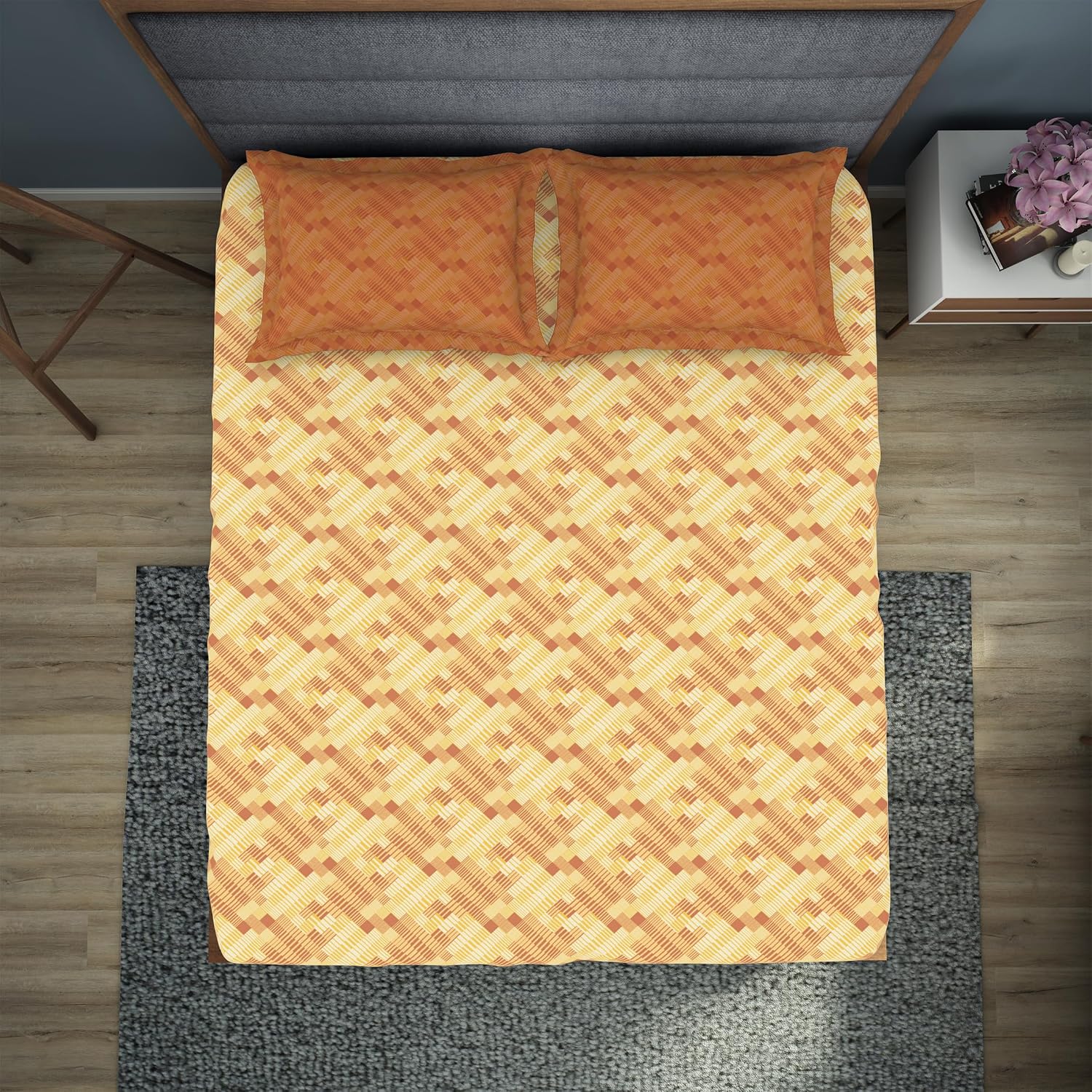 Bedsheet For Double Bed With 2 Pillow Cover - 90 X 100 Inches, Brown & Yellow | Super Soft Queen Size Bedsheet For Diwali Gifting