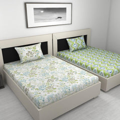 Combo 2 Single Bedsheet With 2 Pillow Cover - 57 X 87 Inches, Multicolor | 144 Thread Count Lightweight, Soft, Skin Friendly - Everyday Use Cotton Bedsheet